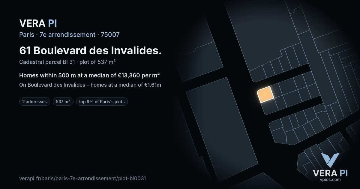 61 Boulevard des Invalides, 7e arrondissement at night – the plot lit, the parcels around coloured by the prices near them