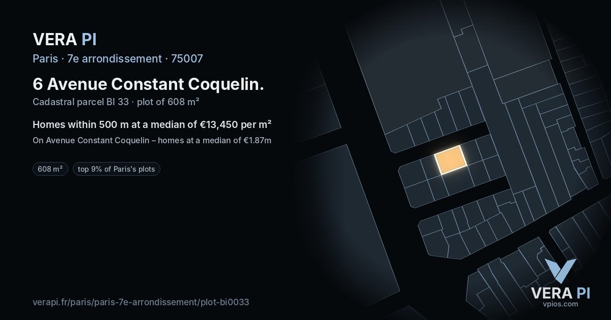 6 Avenue Constant Coquelin, 7e arrondissement at night – the plot lit, the parcels around coloured by the prices near them