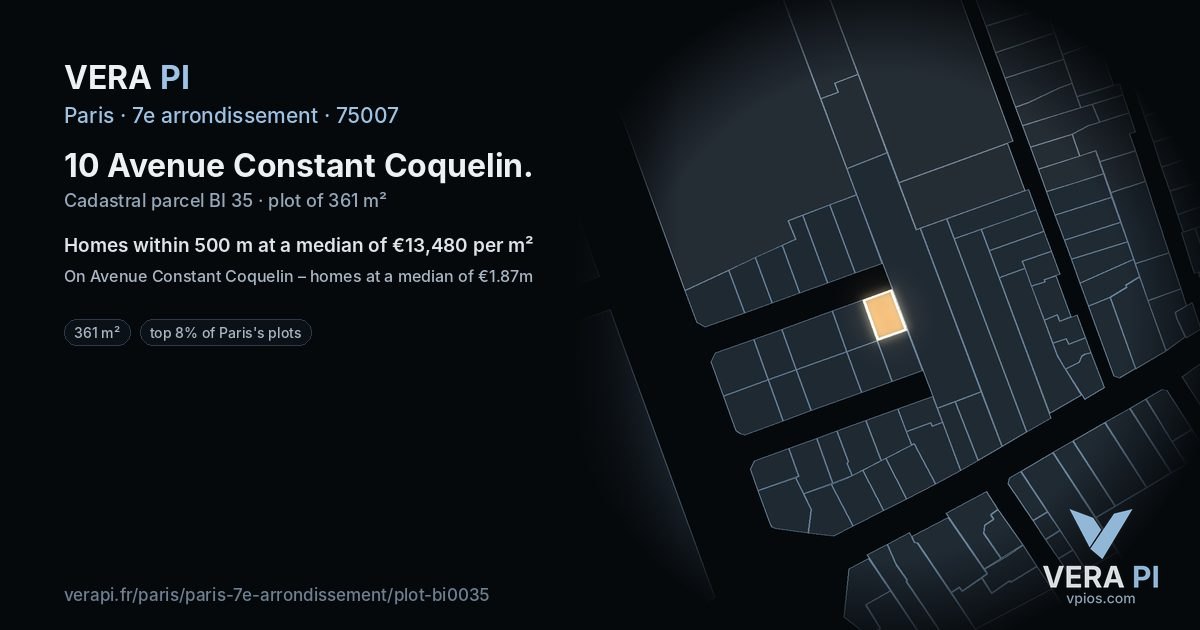10 Avenue Constant Coquelin, 7e arrondissement at night – the plot lit, the parcels around coloured by the prices near them