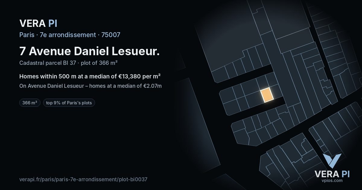 7 Avenue Daniel Lesueur, 7e arrondissement at night – the plot lit, the parcels around coloured by the prices near them