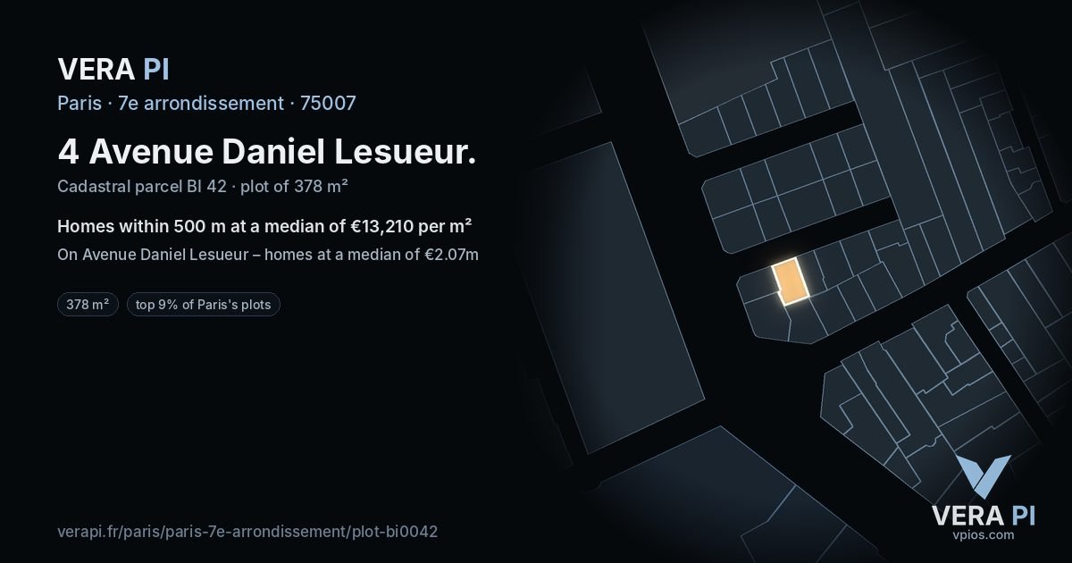 4 Avenue Daniel Lesueur, 7e arrondissement at night – the plot lit, the parcels around coloured by the prices near them