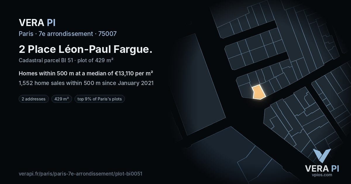 2 Place Léon-Paul Fargue, 7e arrondissement at night – the plot lit, the parcels around coloured by the prices near them