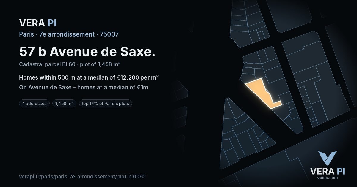 57 b Avenue de Saxe, 7e arrondissement at night – the plot lit, the parcels around coloured by the prices near them