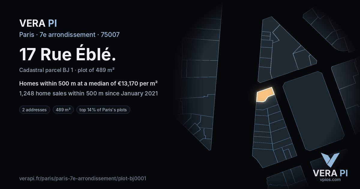 17 Rue Éblé, 7e arrondissement at night – the plot lit, the parcels around coloured by the prices near them