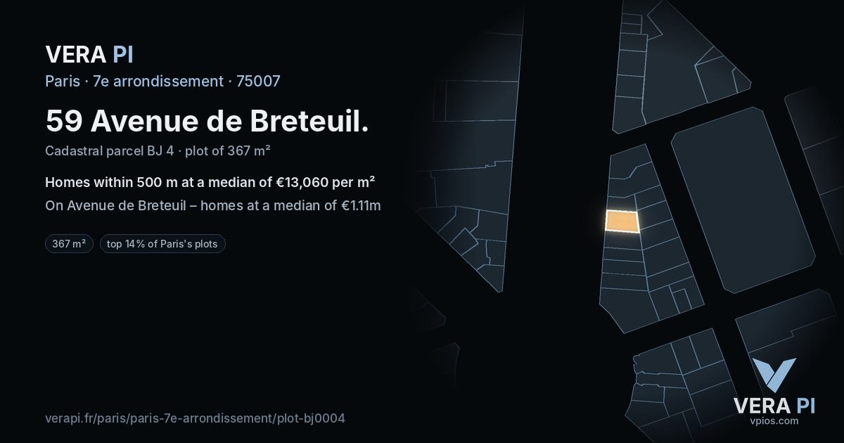 59 Avenue de Breteuil, 7e arrondissement at night – the plot lit, the parcels around coloured by the prices near them