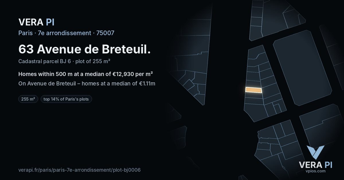 63 Avenue de Breteuil, 7e arrondissement at night – the plot lit, the parcels around coloured by the prices near them