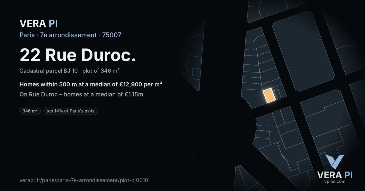 22 Rue Duroc, 7e arrondissement at night – the plot lit, the parcels around coloured by the prices near them
