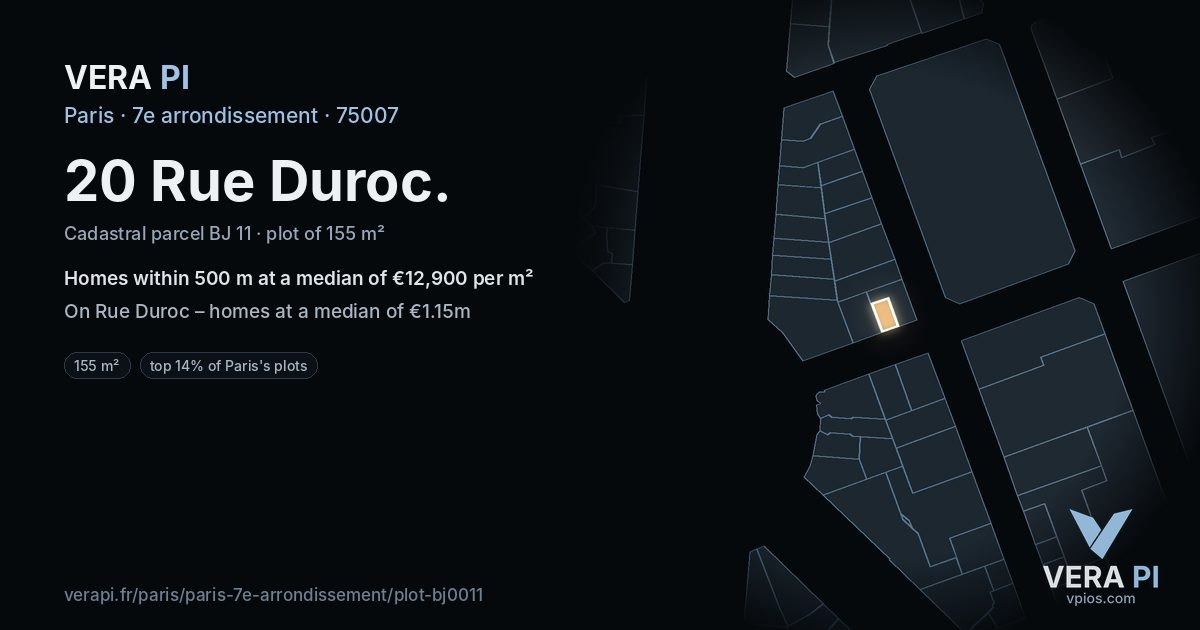 20 Rue Duroc, 7e arrondissement at night – the plot lit, the parcels around coloured by the prices near them
