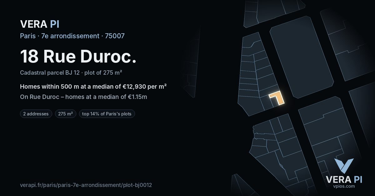 18 Rue Duroc, 7e arrondissement at night – the plot lit, the parcels around coloured by the prices near them