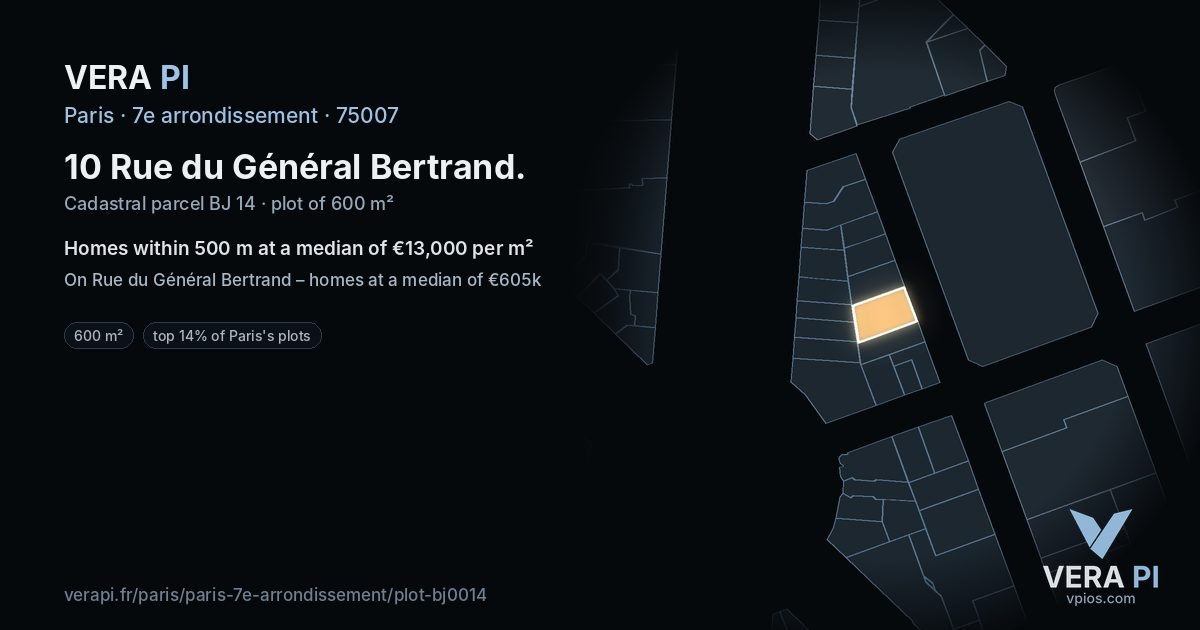 10 Rue du Général Bertrand, 7e arrondissement at night – the plot lit, the parcels around coloured by the prices near them