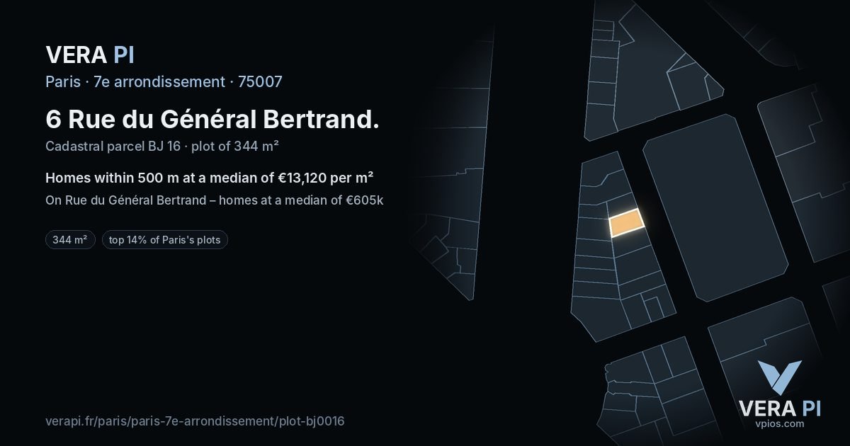 6 Rue du Général Bertrand, 7e arrondissement at night – the plot lit, the parcels around coloured by the prices near them