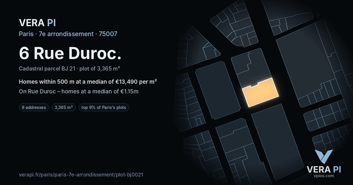 6 Rue Duroc, 7e arrondissement at night – the plot lit, the parcels around coloured by the prices near them