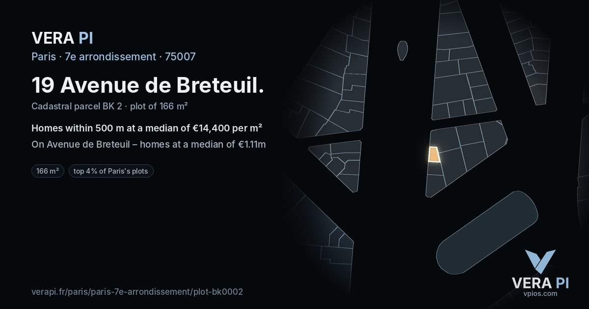 19 Avenue de Breteuil, 7e arrondissement at night – the plot lit, the parcels around coloured by the prices near them