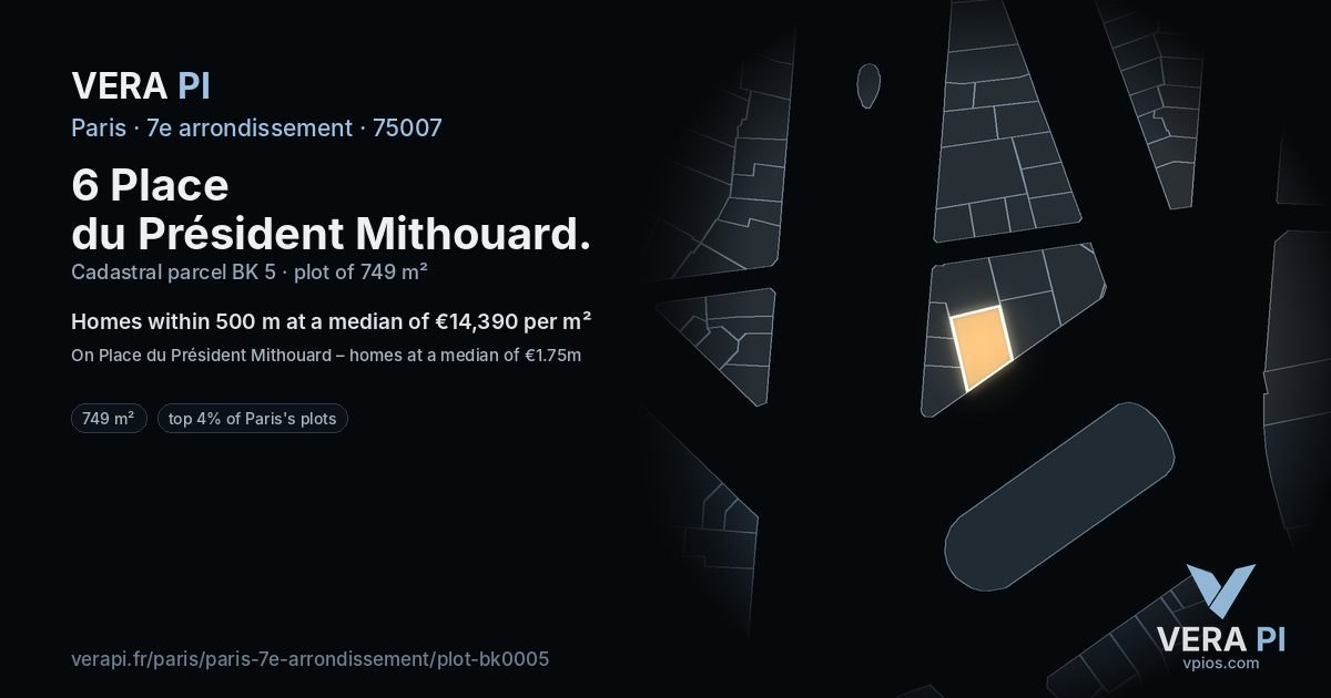 6 Place du Président Mithouard, 7e arrondissement at night – the plot lit, the parcels around coloured by the prices near them