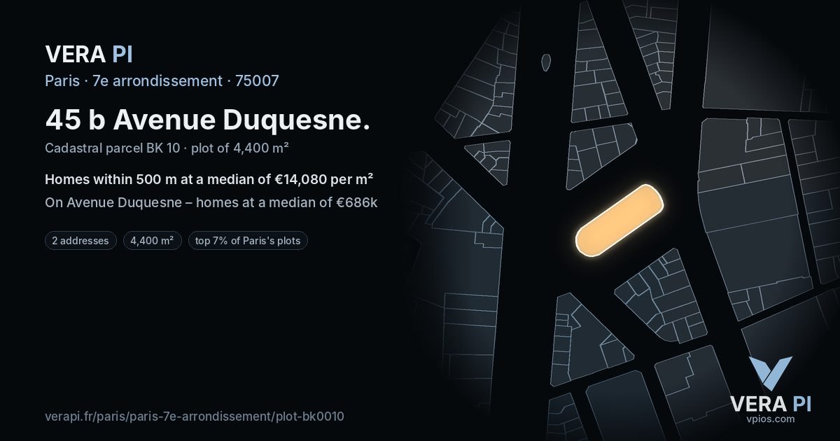 45 b Avenue Duquesne, 7e arrondissement at night – the plot lit, the parcels around coloured by the prices near them
