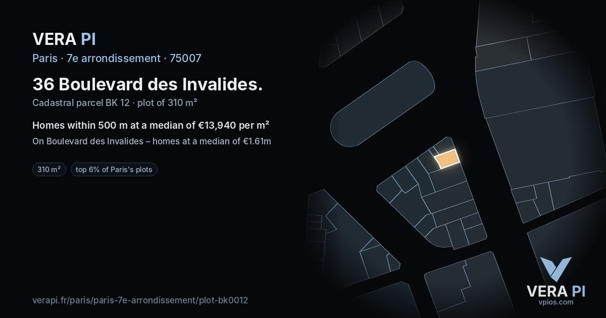 36 Boulevard des Invalides, 7e arrondissement at night – the plot lit, the parcels around coloured by the prices near them