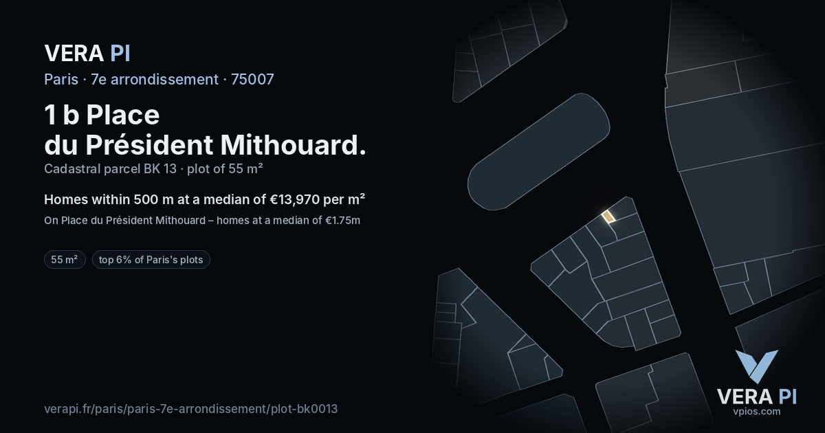 1 b Place du Président Mithouard, 7e arrondissement at night – the plot lit, the parcels around coloured by the prices near them