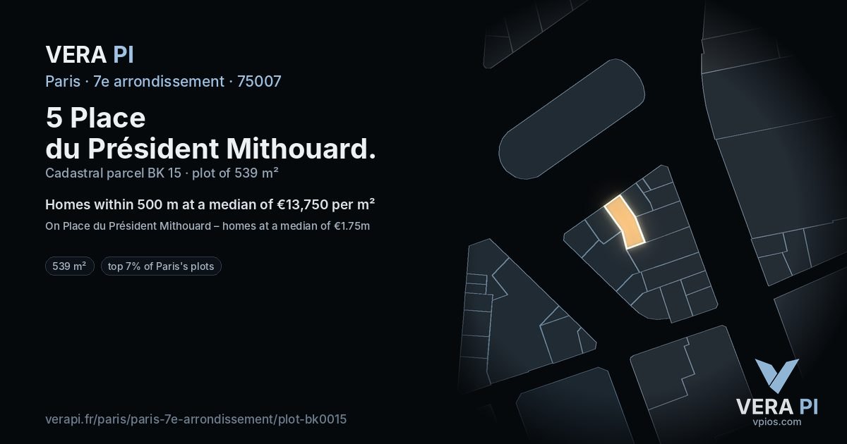 5 Place du Président Mithouard, 7e arrondissement at night – the plot lit, the parcels around coloured by the prices near them