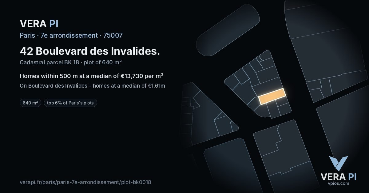42 Boulevard des Invalides, 7e arrondissement at night – the plot lit, the parcels around coloured by the prices near them