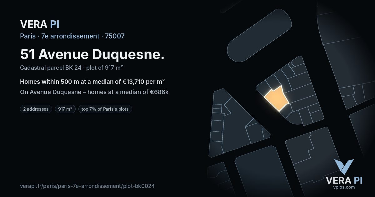 51 Avenue Duquesne, 7e arrondissement at night – the plot lit, the parcels around coloured by the prices near them