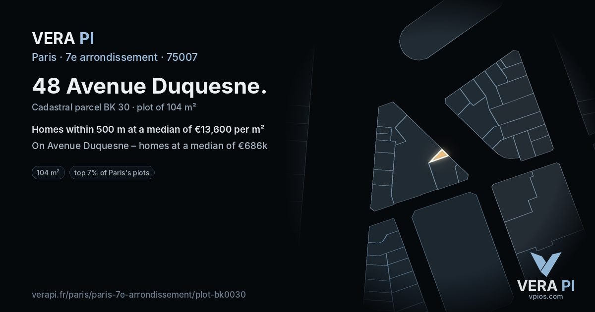 48 Avenue Duquesne, 7e arrondissement at night – the plot lit, the parcels around coloured by the prices near them
