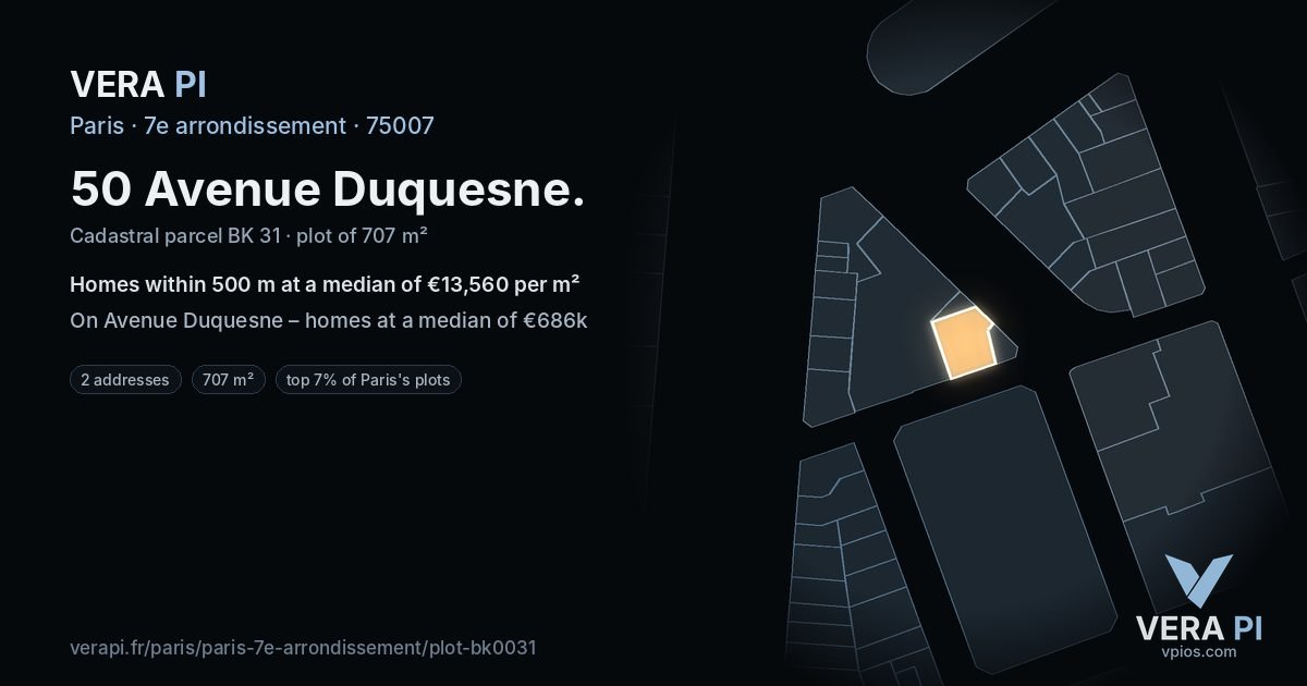 50 Avenue Duquesne, 7e arrondissement at night – the plot lit, the parcels around coloured by the prices near them