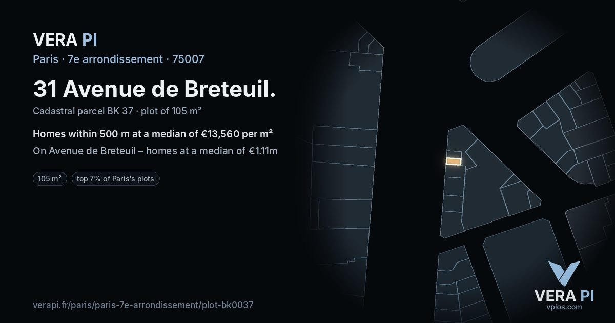 31 Avenue de Breteuil, 7e arrondissement at night – the plot lit, the parcels around coloured by the prices near them