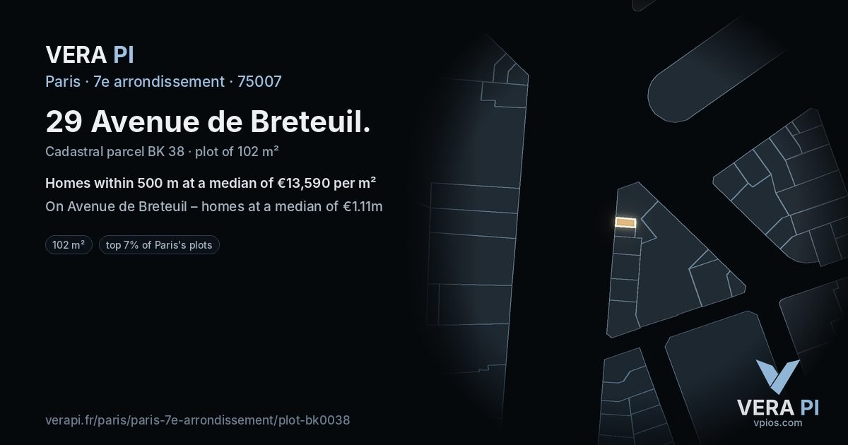 29 Avenue de Breteuil, 7e arrondissement at night – the plot lit, the parcels around coloured by the prices near them