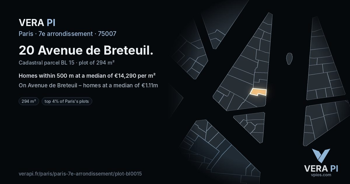 20 Avenue de Breteuil, 7e arrondissement at night – the plot lit, the parcels around coloured by the prices near them