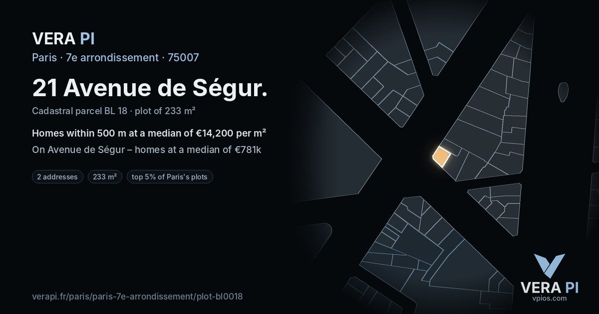 21 Avenue de Ségur, 7e arrondissement at night – the plot lit, the parcels around coloured by the prices near them
