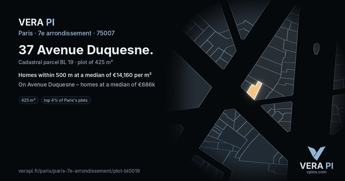 37 Avenue Duquesne, 7e arrondissement at night – the plot lit, the parcels around coloured by the prices near them
