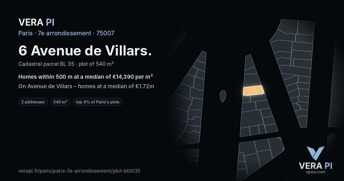 6 Avenue de Villars, 7e arrondissement at night – the plot lit, the parcels around coloured by the prices near them