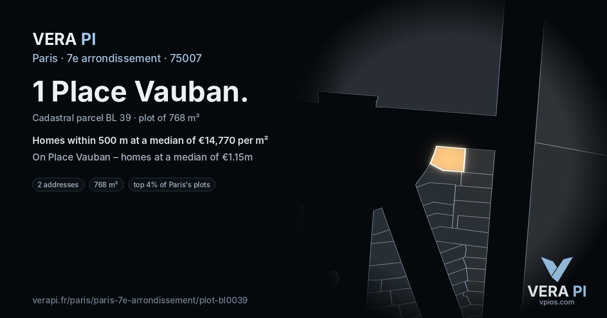 1 Place Vauban, 7e arrondissement at night – the plot lit, the parcels around coloured by the prices near them