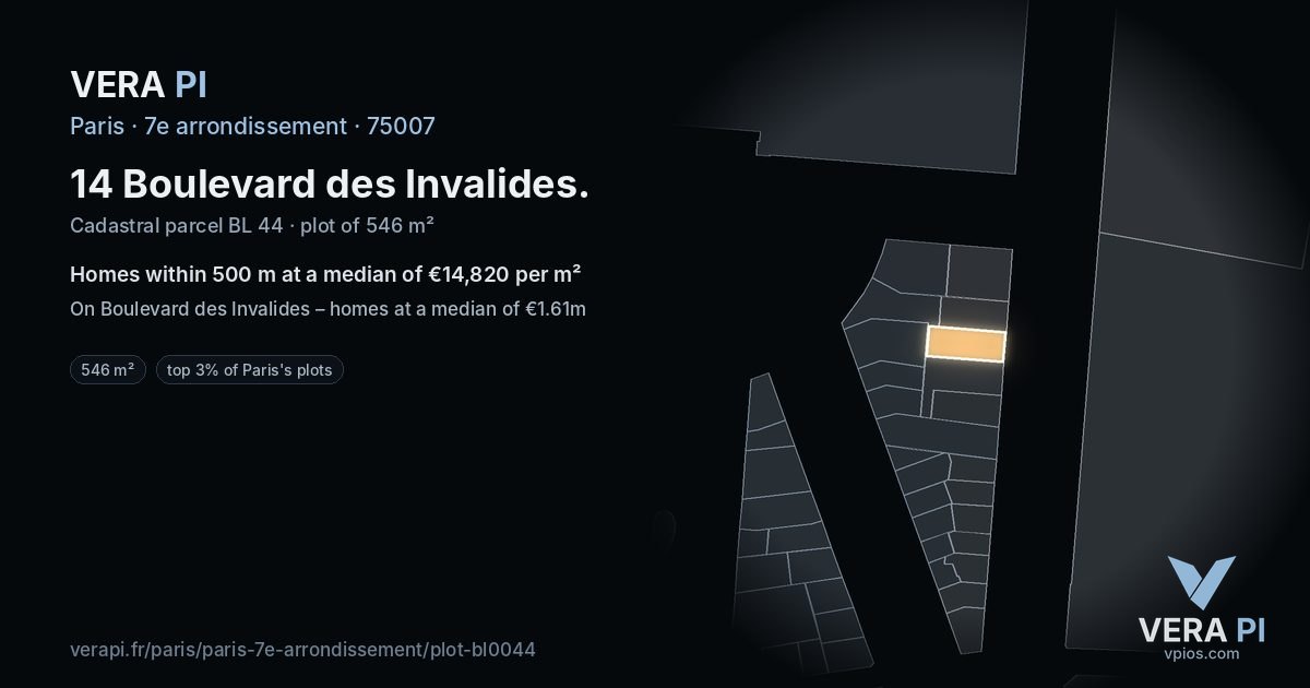 14 Boulevard des Invalides, 7e arrondissement at night – the plot lit, the parcels around coloured by the prices near them