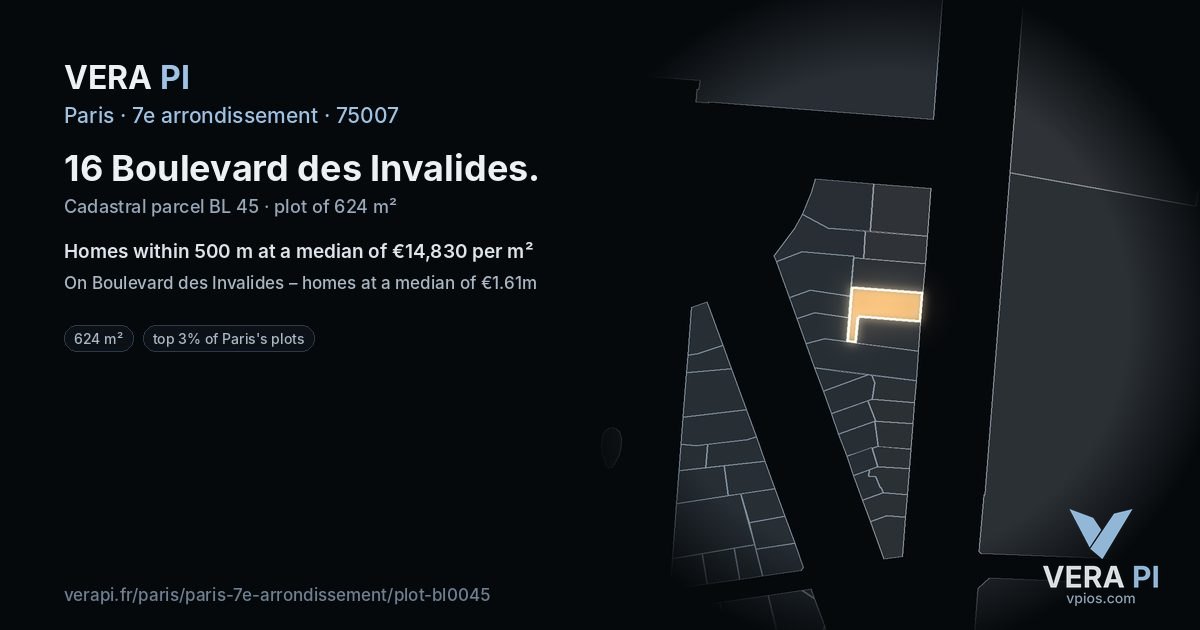 16 Boulevard des Invalides, 7e arrondissement at night – the plot lit, the parcels around coloured by the prices near them