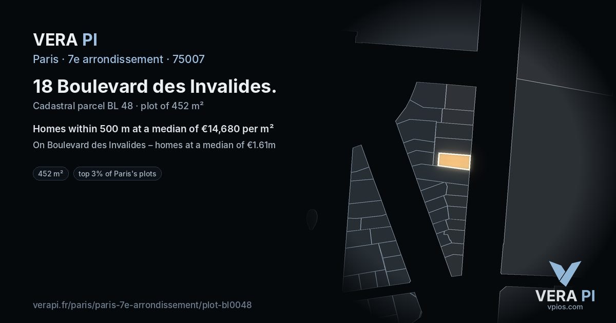 18 Boulevard des Invalides, 7e arrondissement at night – the plot lit, the parcels around coloured by the prices near them