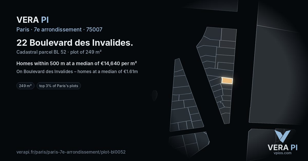 22 Boulevard des Invalides, 7e arrondissement at night – the plot lit, the parcels around coloured by the prices near them