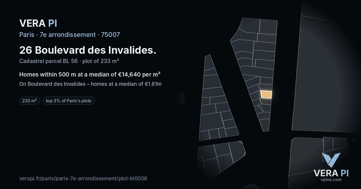 26 Boulevard des Invalides, 7e arrondissement at night – the plot lit, the parcels around coloured by the prices near them