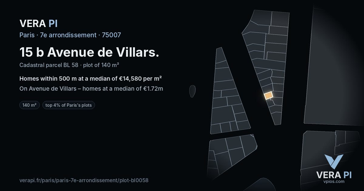 15 b Avenue de Villars, 7e arrondissement at night – the plot lit, the parcels around coloured by the prices near them