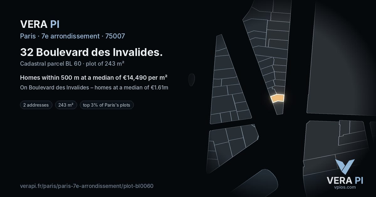 32 Boulevard des Invalides, 7e arrondissement at night – the plot lit, the parcels around coloured by the prices near them