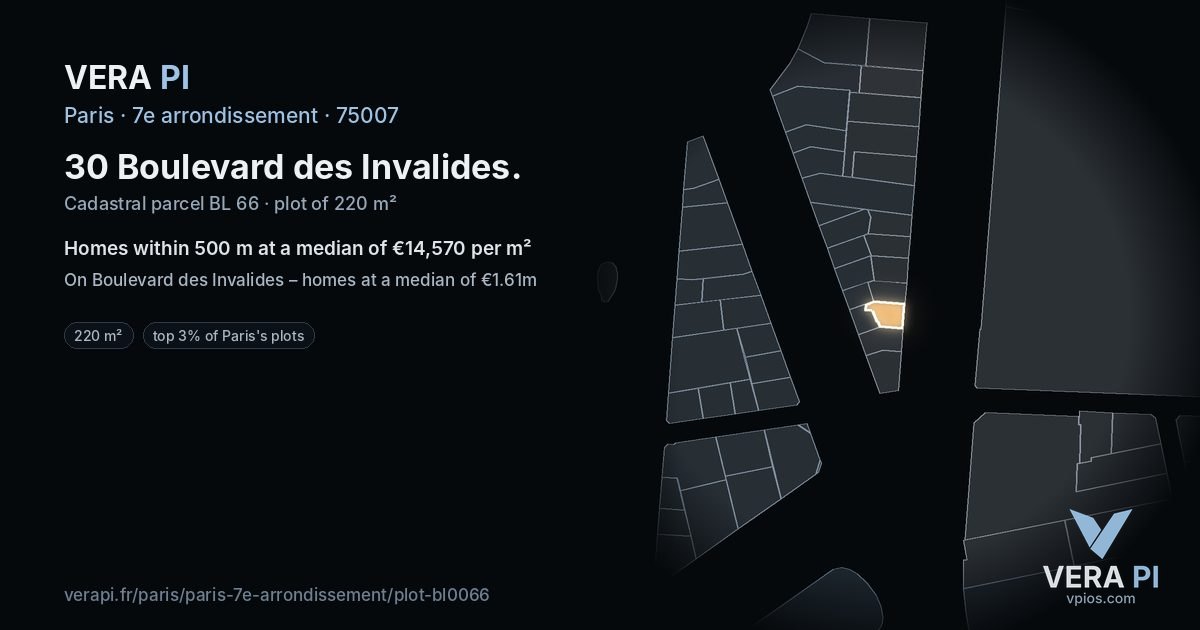 30 Boulevard des Invalides, 7e arrondissement at night – the plot lit, the parcels around coloured by the prices near them