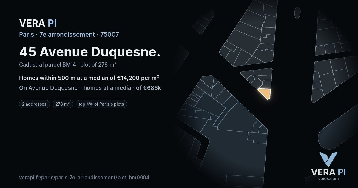 45 Avenue Duquesne, 7e arrondissement at night – the plot lit, the parcels around coloured by the prices near them