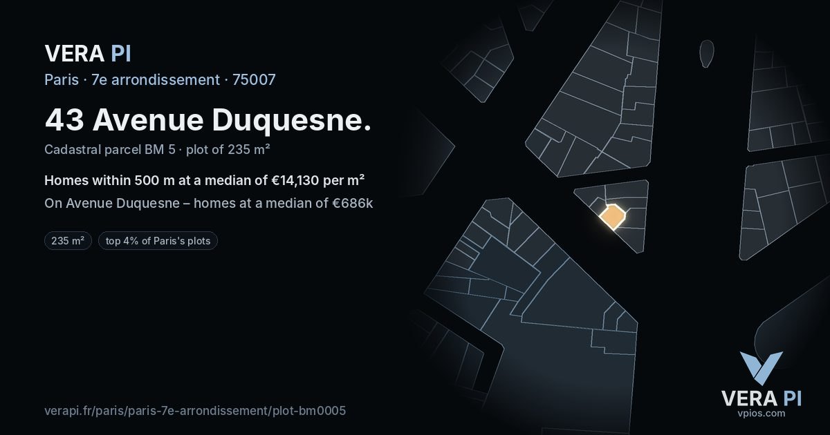 43 Avenue Duquesne, 7e arrondissement at night – the plot lit, the parcels around coloured by the prices near them