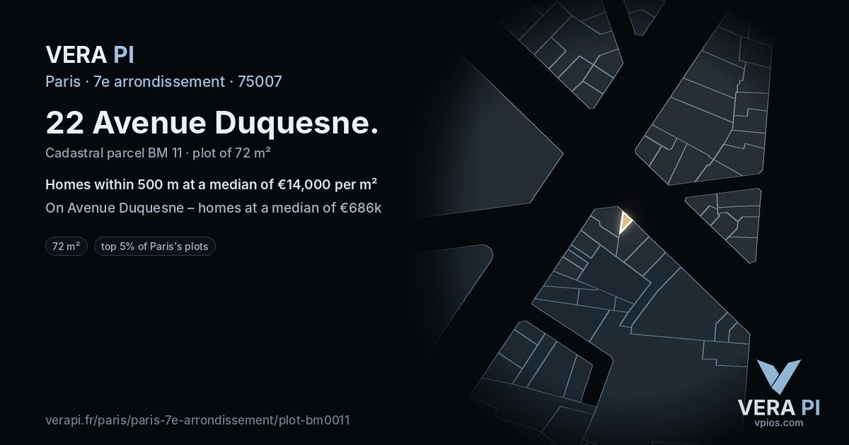 22 Avenue Duquesne, 7e arrondissement at night – the plot lit, the parcels around coloured by the prices near them