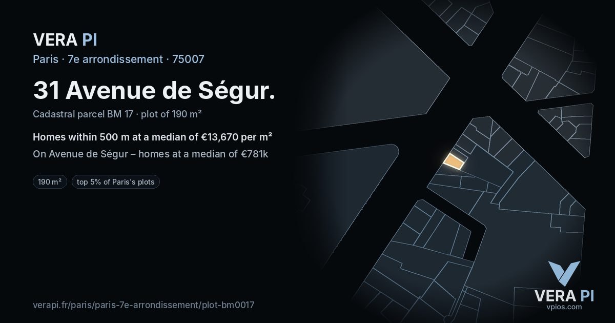 31 Avenue de Ségur, 7e arrondissement at night – the plot lit, the parcels around coloured by the prices near them