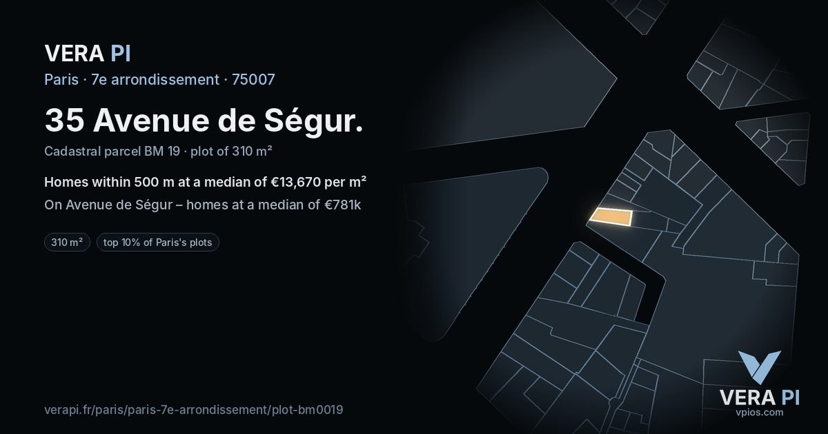 35 Avenue de Ségur, 7e arrondissement at night – the plot lit, the parcels around coloured by the prices near them