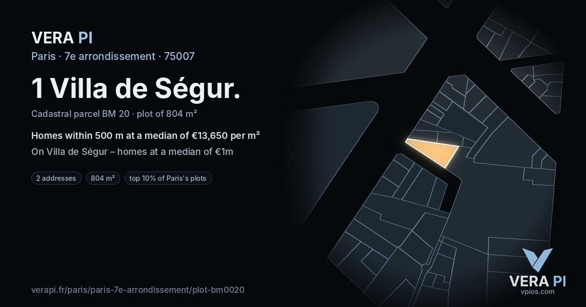 1 Villa de Ségur, 7e arrondissement at night – the plot lit, the parcels around coloured by the prices near them
