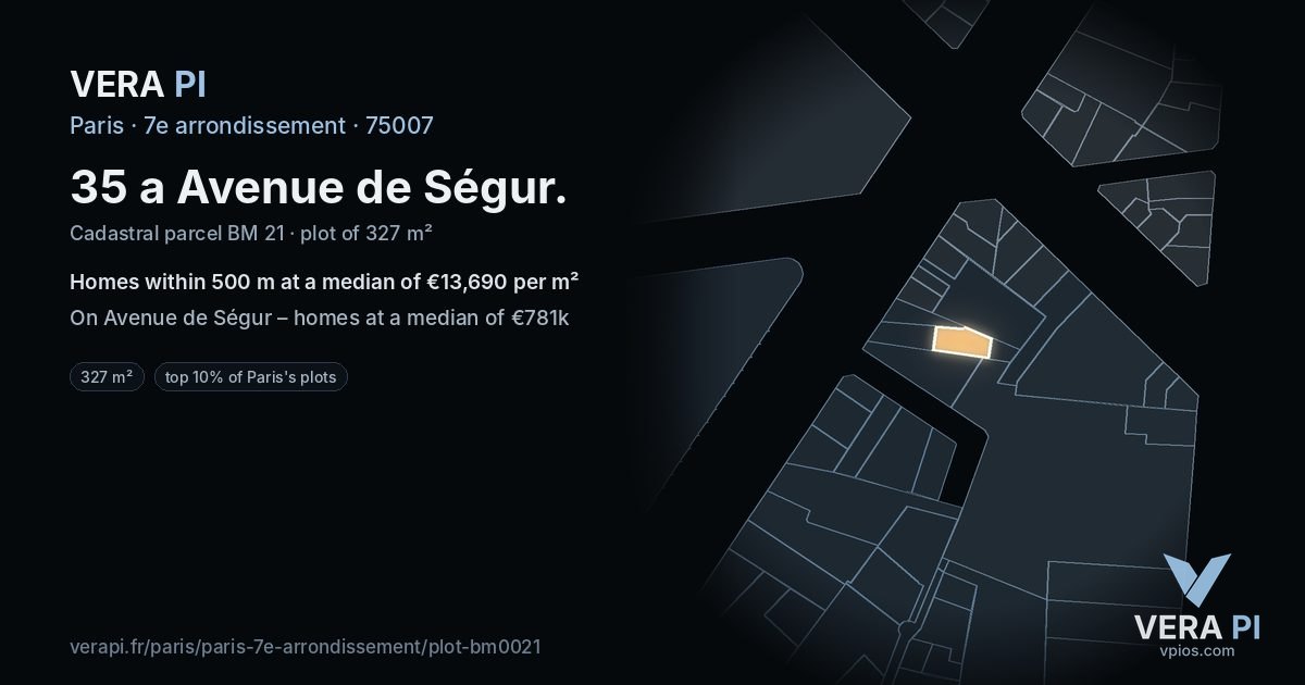 35 a Avenue de Ségur, 7e arrondissement at night – the plot lit, the parcels around coloured by the prices near them