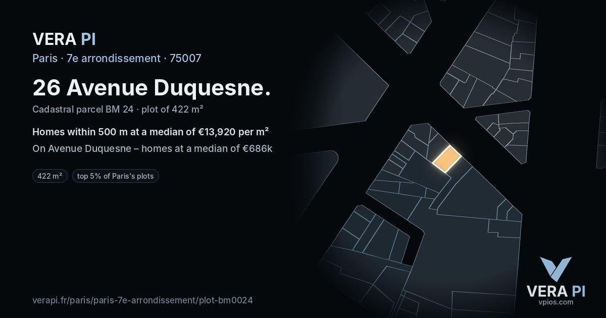 26 Avenue Duquesne, 7e arrondissement at night – the plot lit, the parcels around coloured by the prices near them