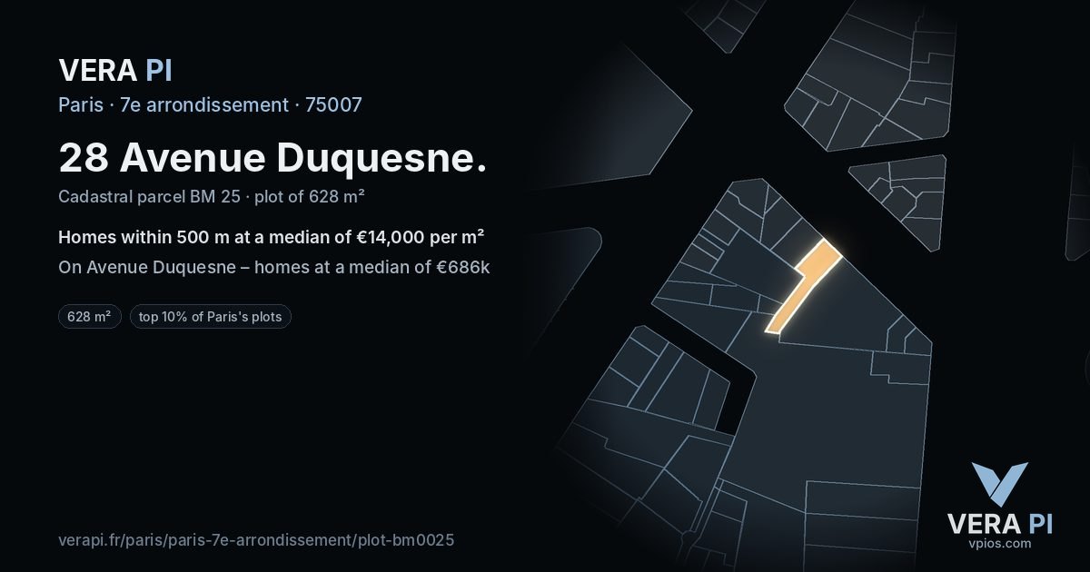 28 Avenue Duquesne, 7e arrondissement at night – the plot lit, the parcels around coloured by the prices near them